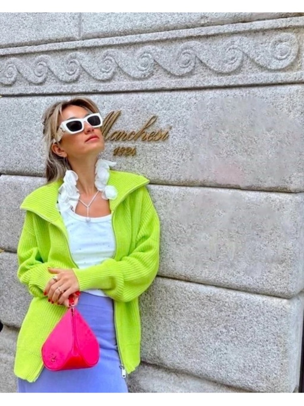 ZARA LIME HIGH NECK ZIP-UP KNIT JACKET CARDIGAN SIZE L - Picture 6 of 7